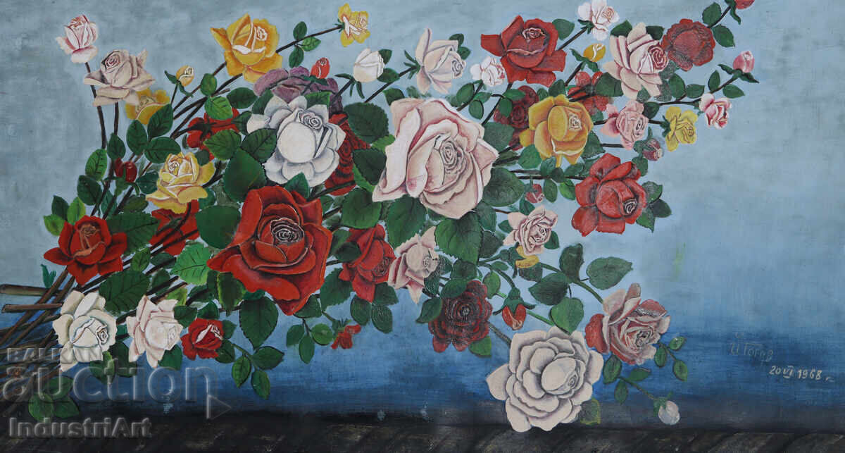 1968 Old Oil Painting Still Life with Roses with price 450.00 BGN | € 230.08