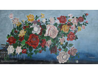 1968. Tablou vechi în ulei, natură statică cu trandafiri