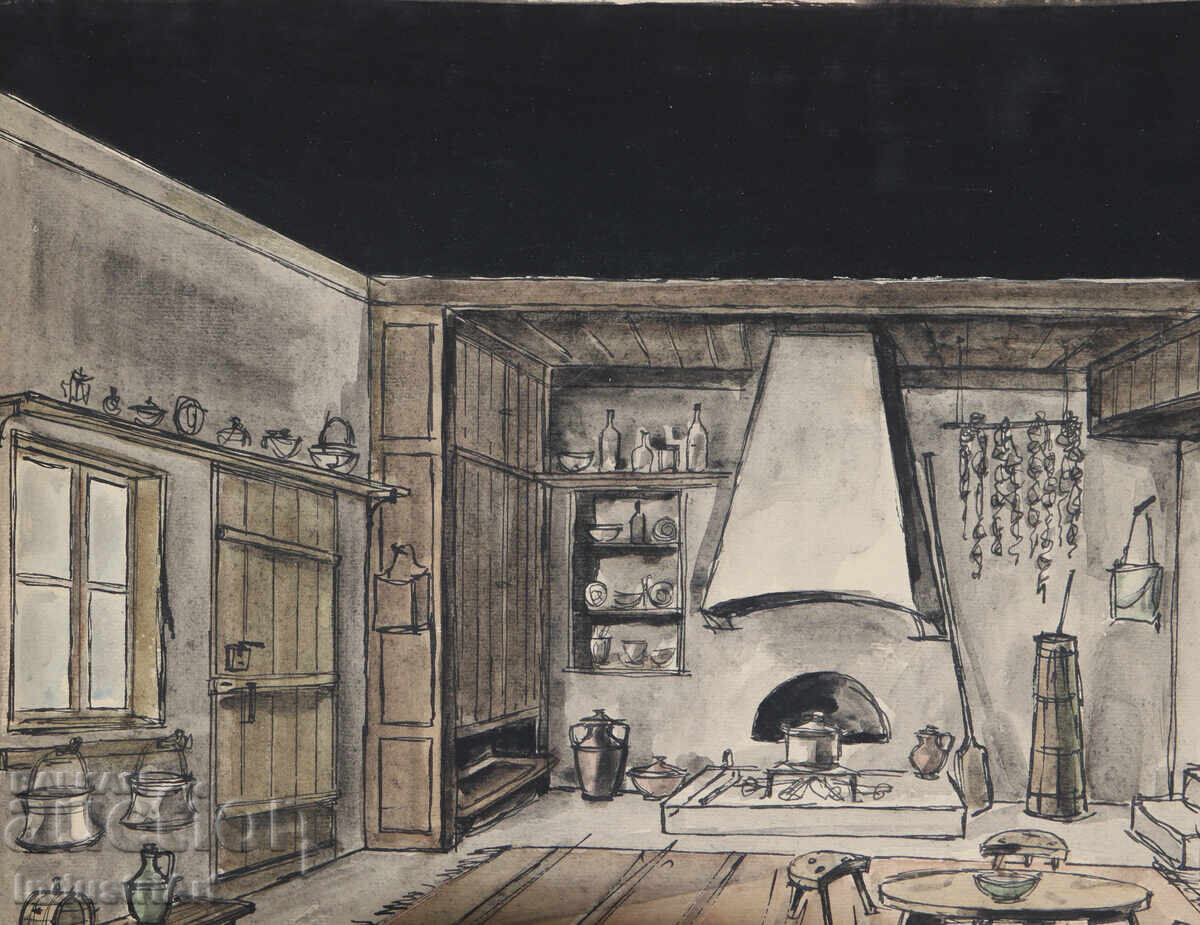 Auction  Kiril Nedelchev (1921 - 2004) Watercolor Painting Interior