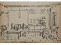 Kiril Nedelchev (1921 - 2004) Painting Ink Interior