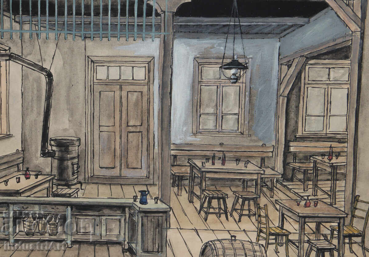 Kiril Nedelchev (1921 - 2004) Watercolor Painting Interior - 6