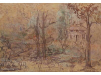 Old watercolor painting cityscape