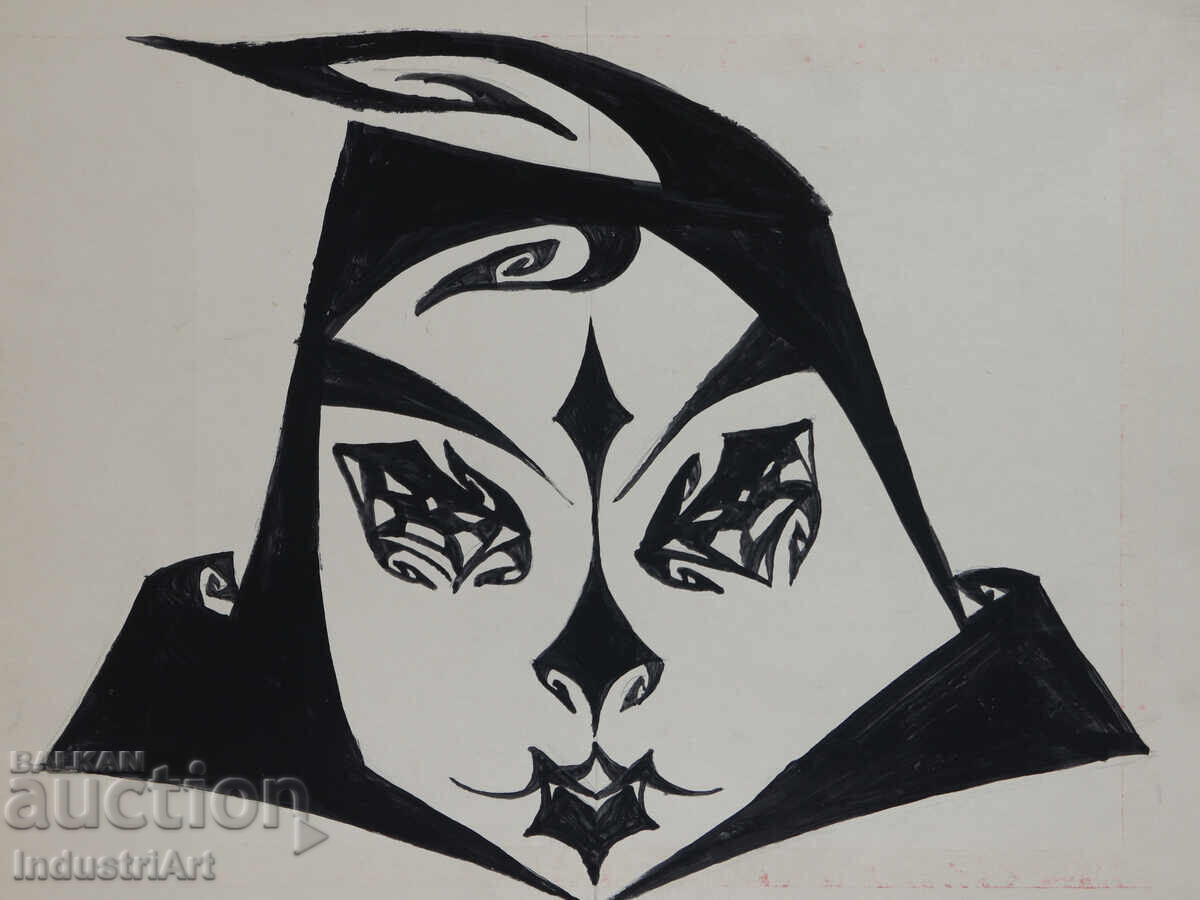 Abstract art tempera face with price 140.00 BGN | € 71.58