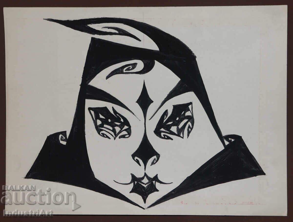 Auction  Abstract art tempera face