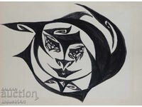 Artă abstractă, față tempera