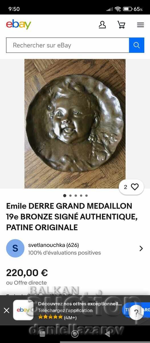 Emile Derre Original Bronze Panel Boy 19th Century - 7