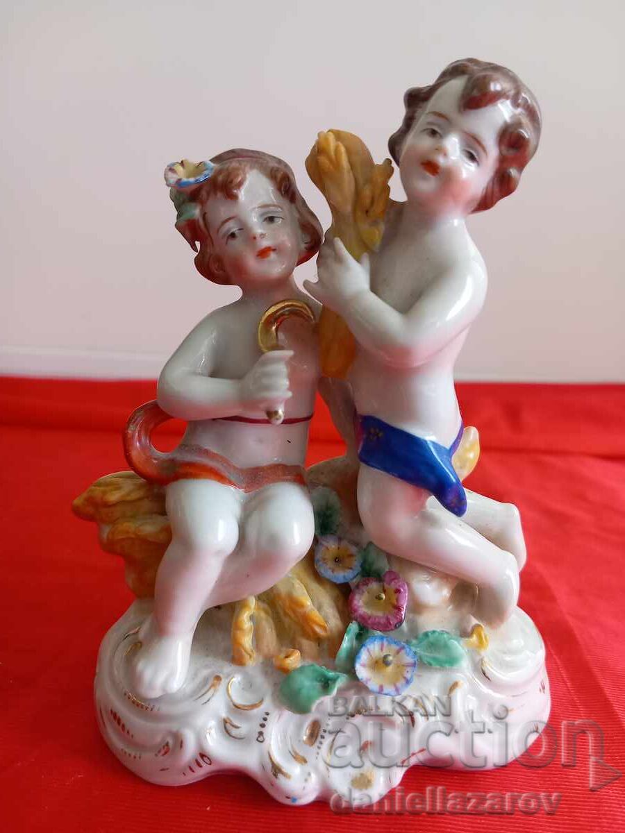 Capodimonte Statuetă Veche de Porțelan HERUVIMI 1900g