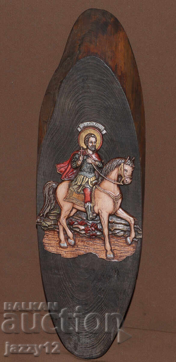 Ανάγλυφη εικόνα Αγίου Μεγαλομάρτυρα Μηνά με τιμή 110.00 BGN | € 56.24