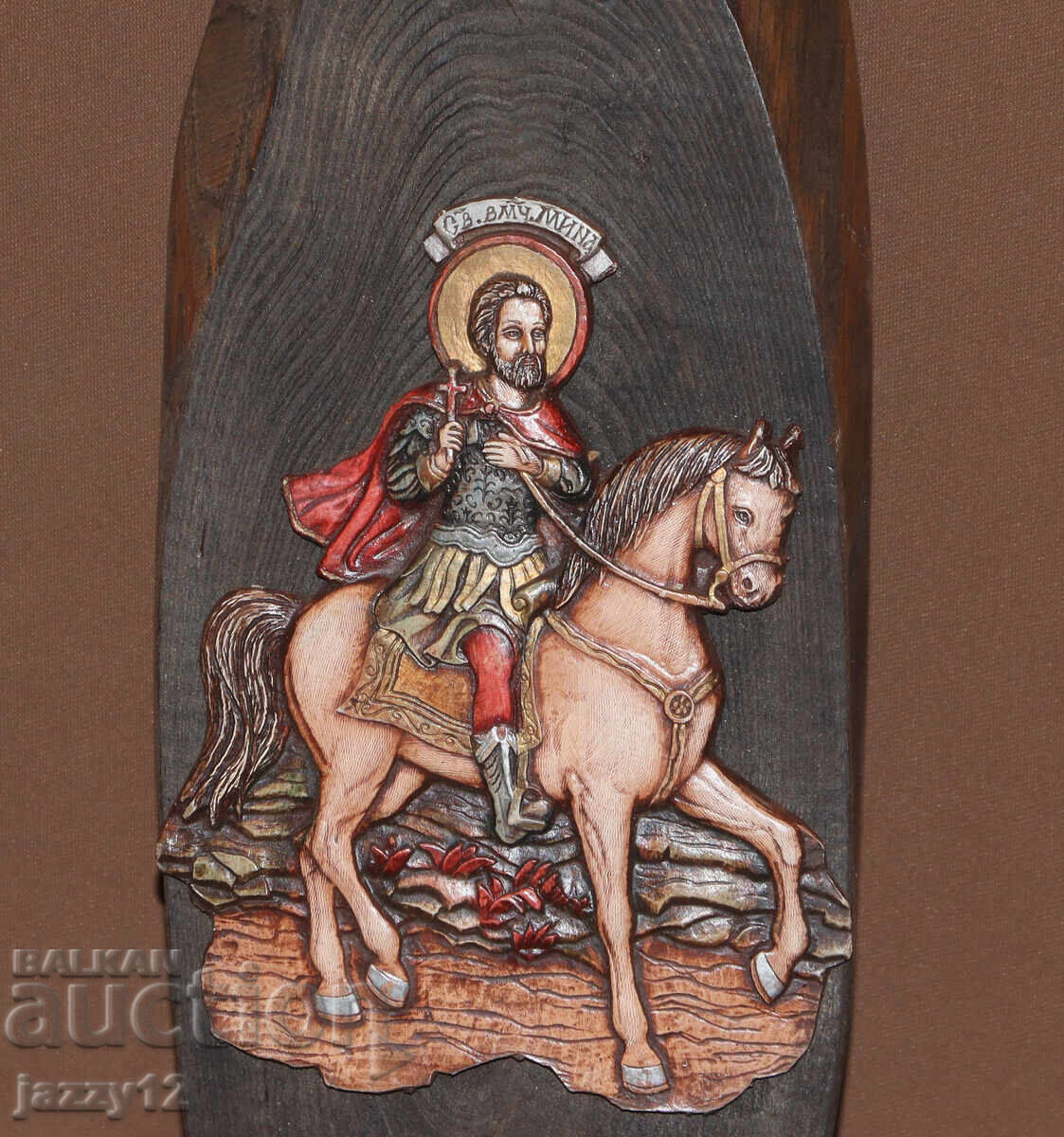 Παράδοση Ανάγλυφη εικόνα Αγίου Μεγαλομάρτυρα Μηνά