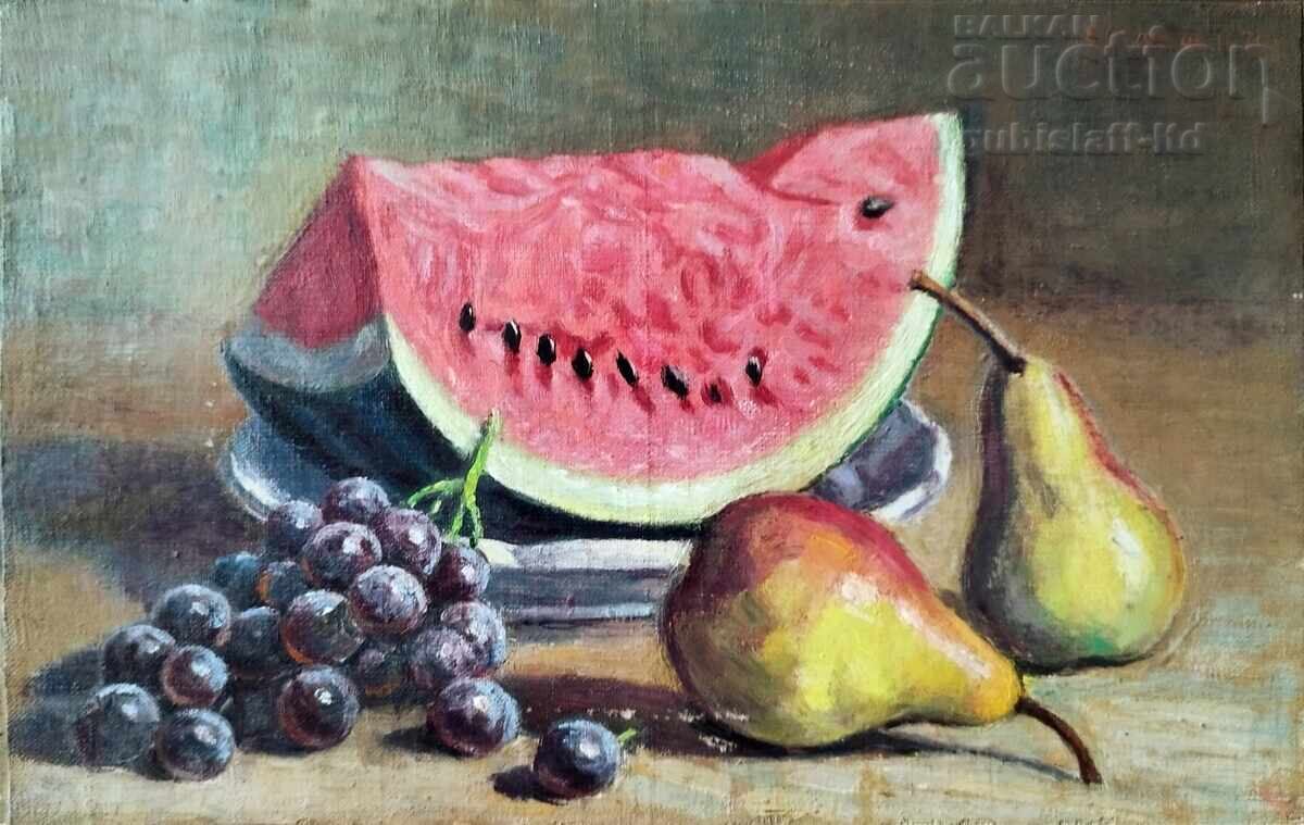 Tablou, natură statică, pictor S. Stoianov, 1970 cu preț 950.00 BGN | € 485.73 Tablou, natură statică, pictor S. Stoianov, 1970 cu preț 950.00 BGN | € 485.73