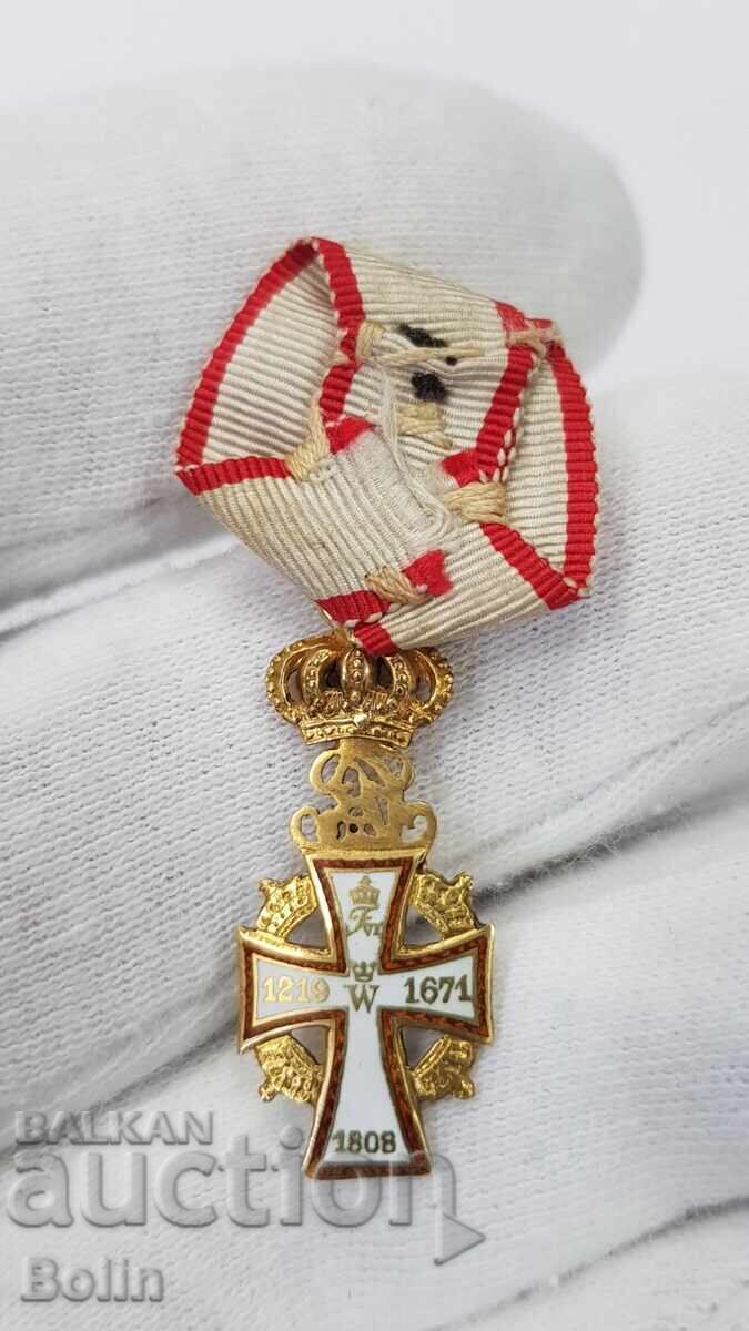 Πολύ σπάνια χρυσή μικρογραφία Τάγματος του Ντανεμπόργκ Δανίας 1912-1947 - 5