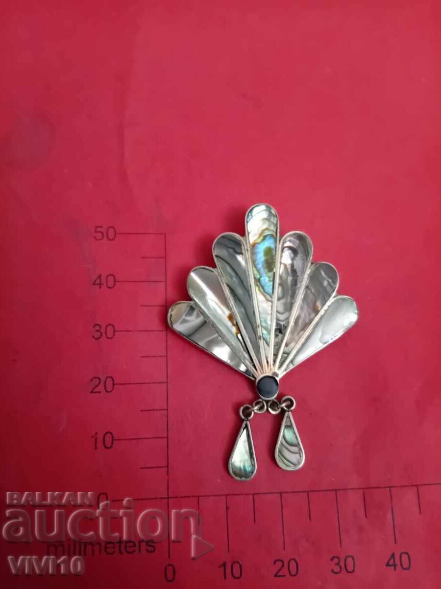 Antique brooch, mother-of-pearl, alpaca, Mexico with price 40.00 BGN | € 20.45