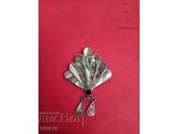 Broșă veche, sidef, alpaca, Mexic