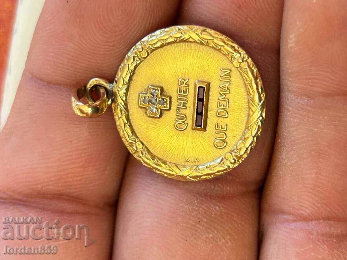 Доставка на Рядък любовен медальон Арт Деко злато 750 с диаманти!!!