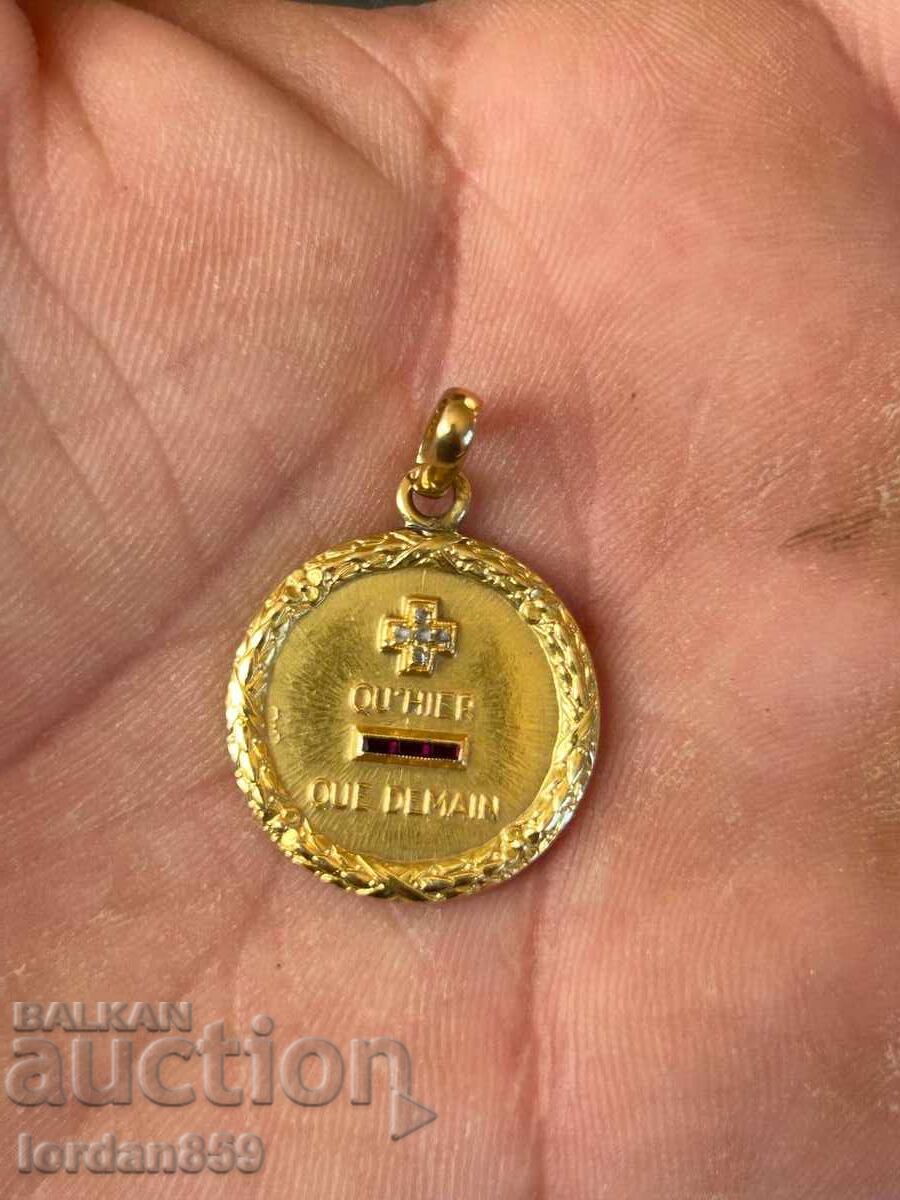 Рядък любовен медальон Арт Деко злато 750 с диаманти!!! - 5