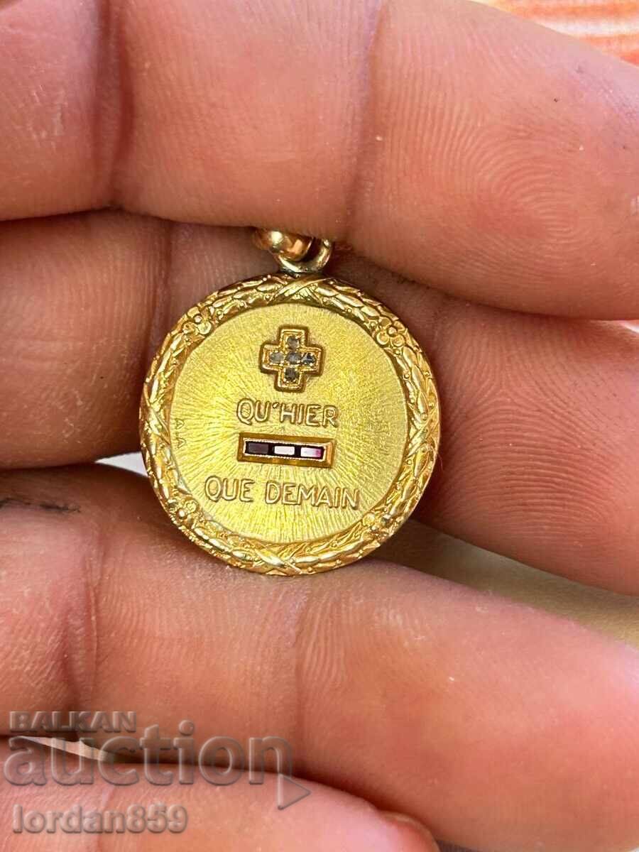 Рядък любовен медальон Арт Деко злато 750 с диаманти!!! - 6