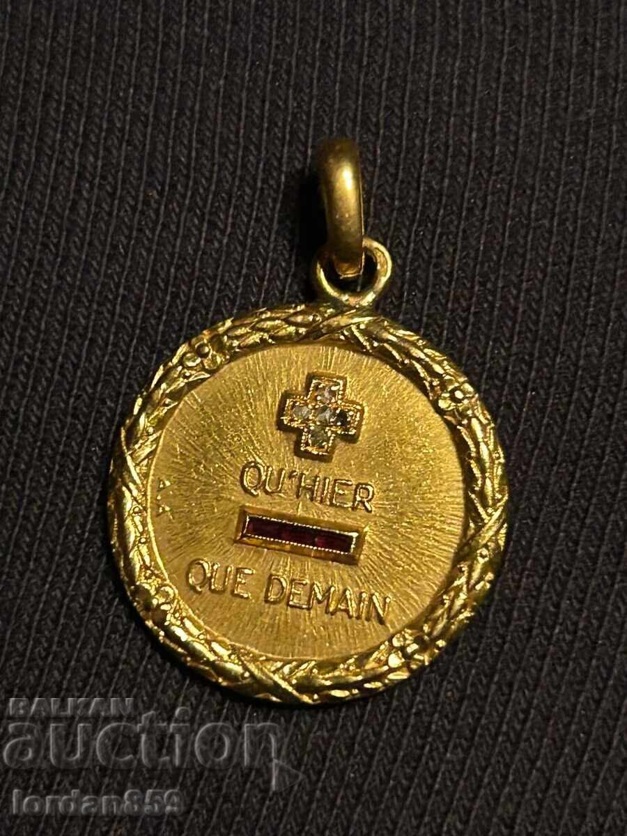 Рядък любовен медальон Арт Деко злато 750 с диаманти!!!