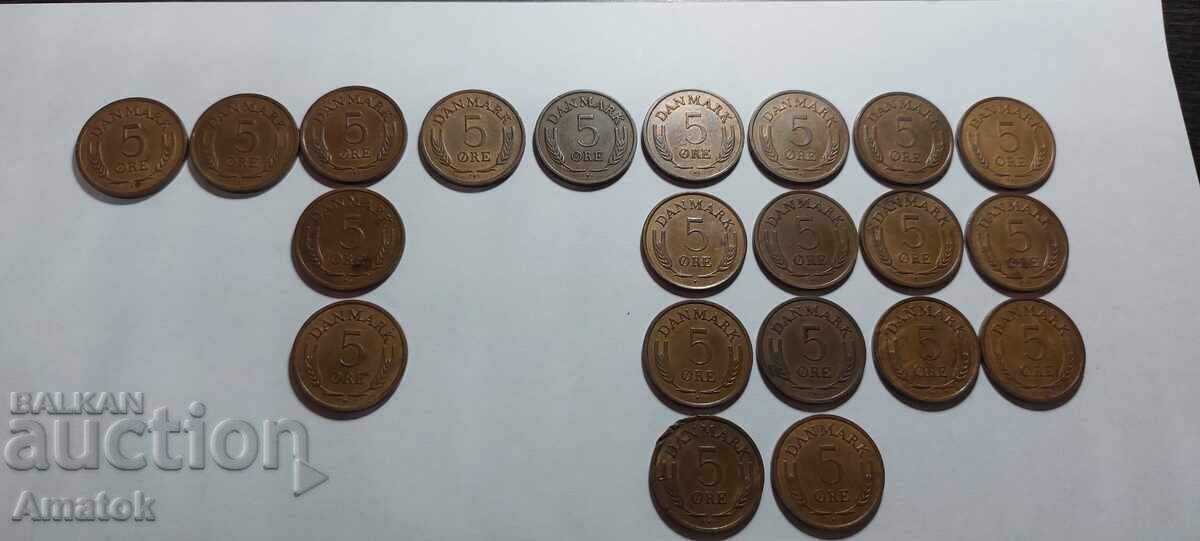 Licitație 5 Øre Regatul Danemarcei 21 bucăți Licitație 5 Øre Regatul Danemarcei 21 bucăți