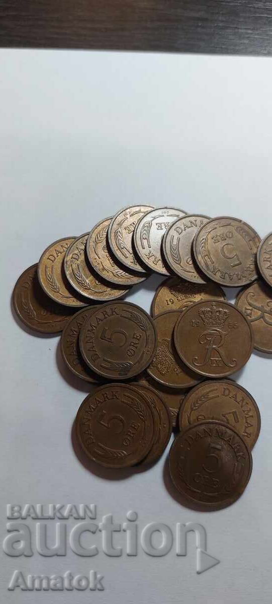 Livrarea 5 Øre Regatul Danemarcei 21 bucăți Livrarea 5 Øre Regatul Danemarcei 21 bucăți