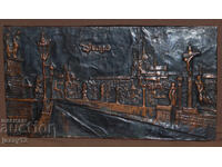 Decorative plaque panel metalwork copper Prague