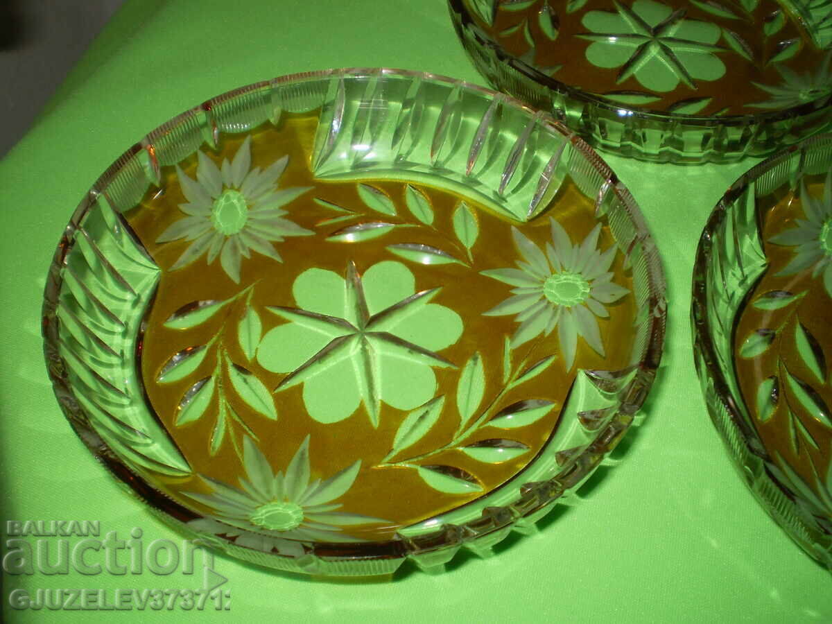 Livrarea 3 bucăți de cristal Bohemia ornamente galbene, tăiate până la transparență