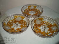 3 bucăți de cristal Bohemia ornamente galbene, tăiate până la transparență