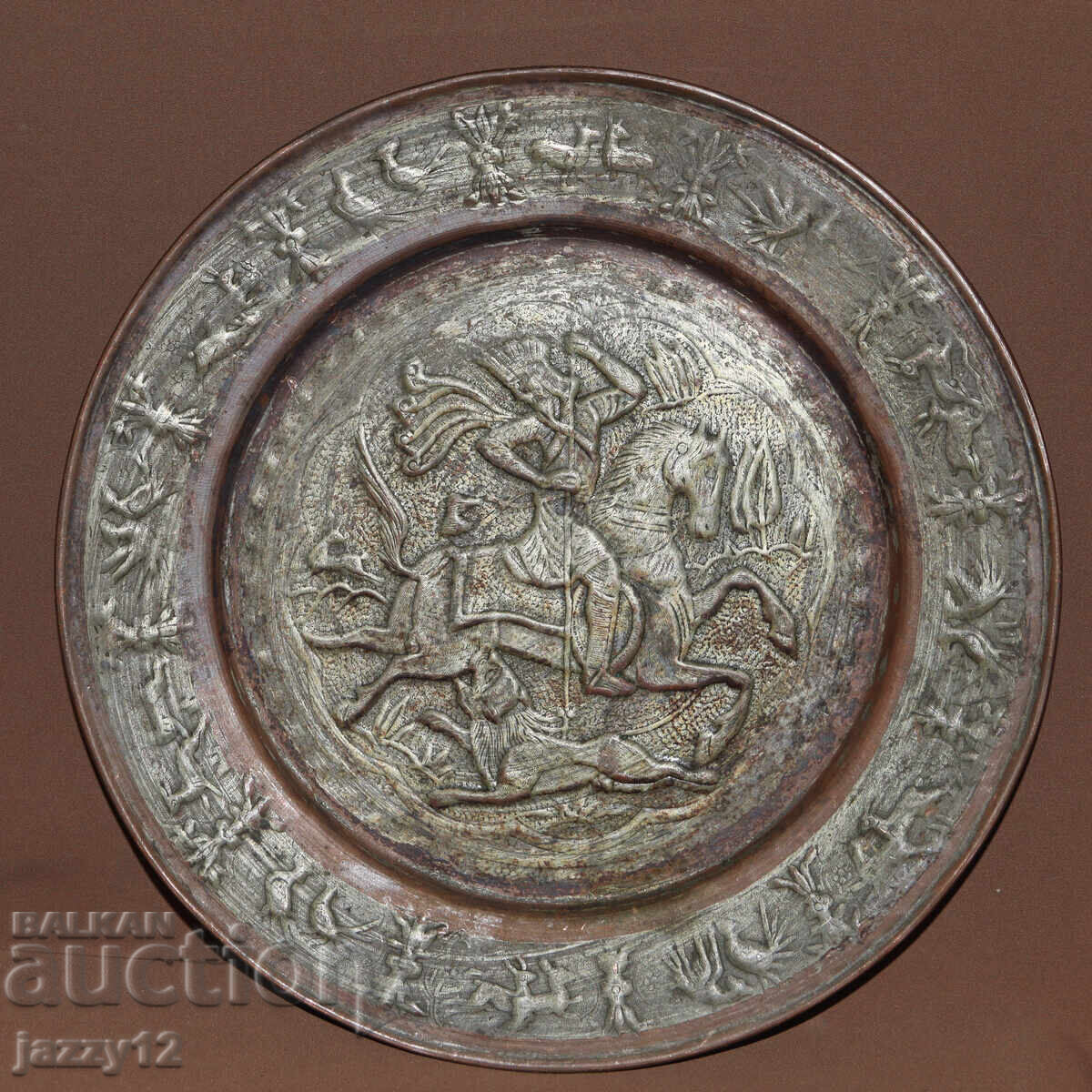 Медна чиния пано стенна украса ловни мотиви