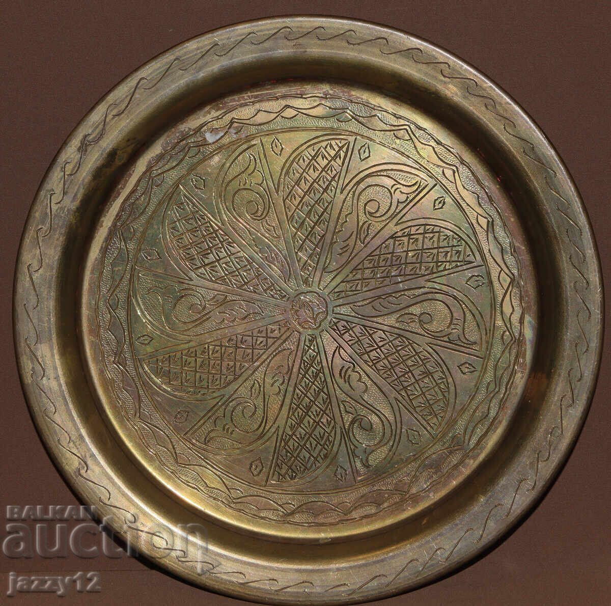 Tavă din alamă, panou decorativ de perete cu motive islamice