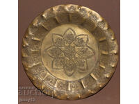 Veche farfurie din alamă, panou, decorațiune de perete, motive islamice