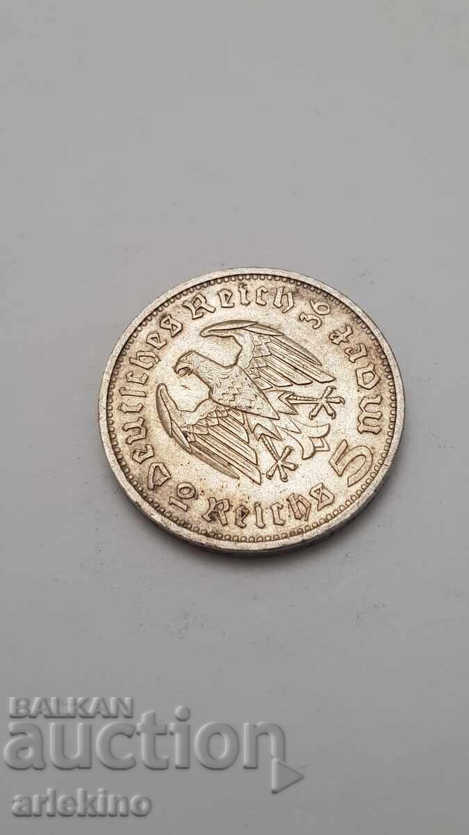 Сребърна монета 5 Райх марки 1936 год. Германия с цена 39.00 лв. | € 19.94 Сребърна монета 5 Райх марки 1936 год. Германия с цена 39.00 лв. | € 19.94