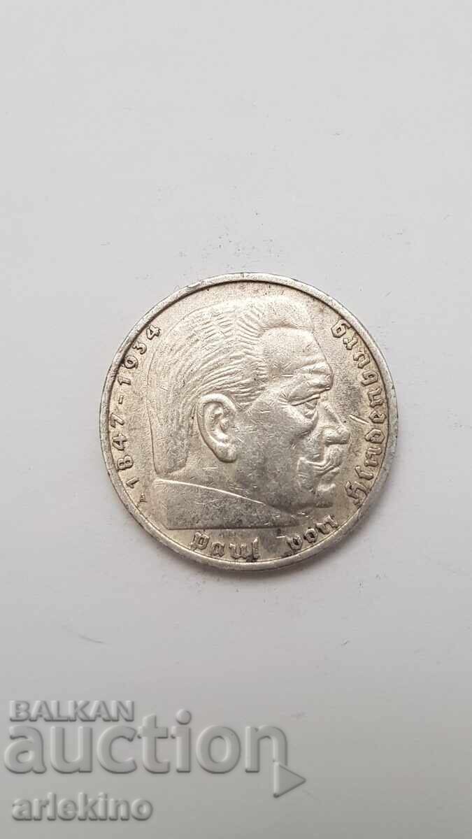 Сребърна монета 5 Райх марки 1936 год. Германия - 5 Сребърна монета 5 Райх марки 1936 год. Германия - 5