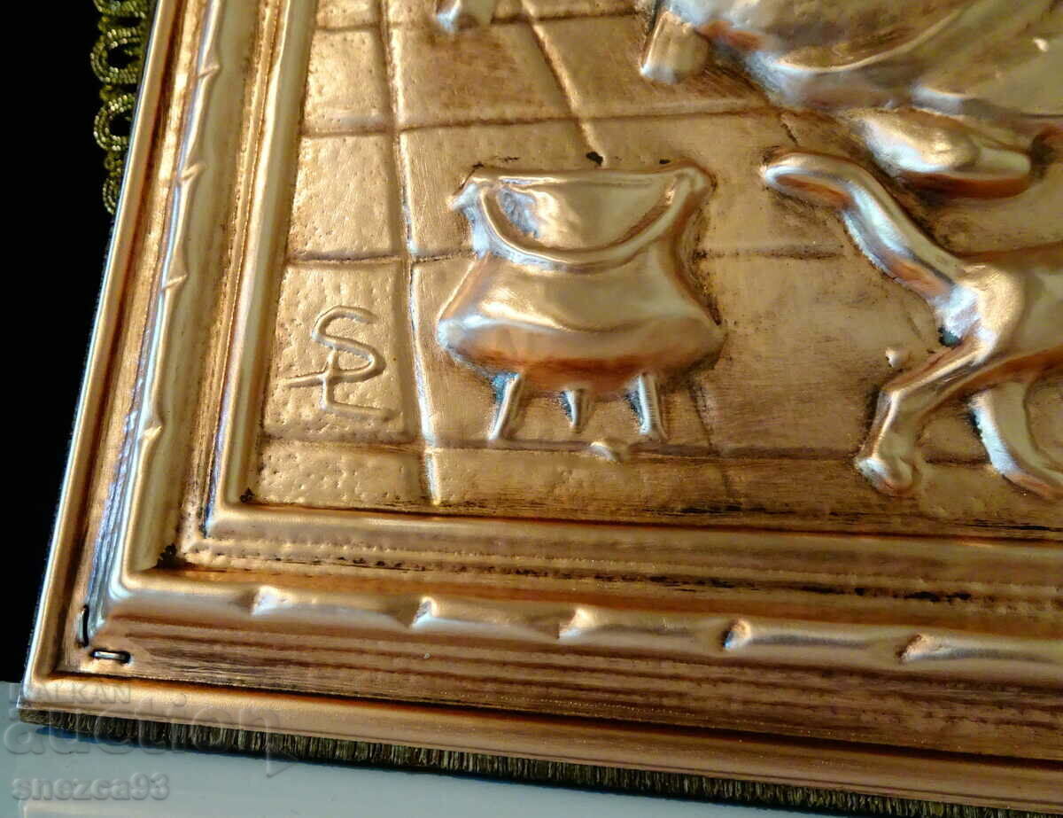 Доставка на Авторско медно пано,релефна картина,дърво.