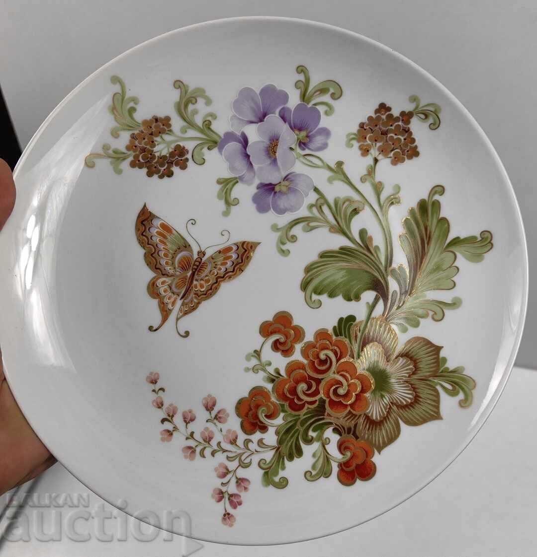 GOLD-PLATED BUTTERFLY COLLECTOR'S PORCELAIN PLATE, MARKED