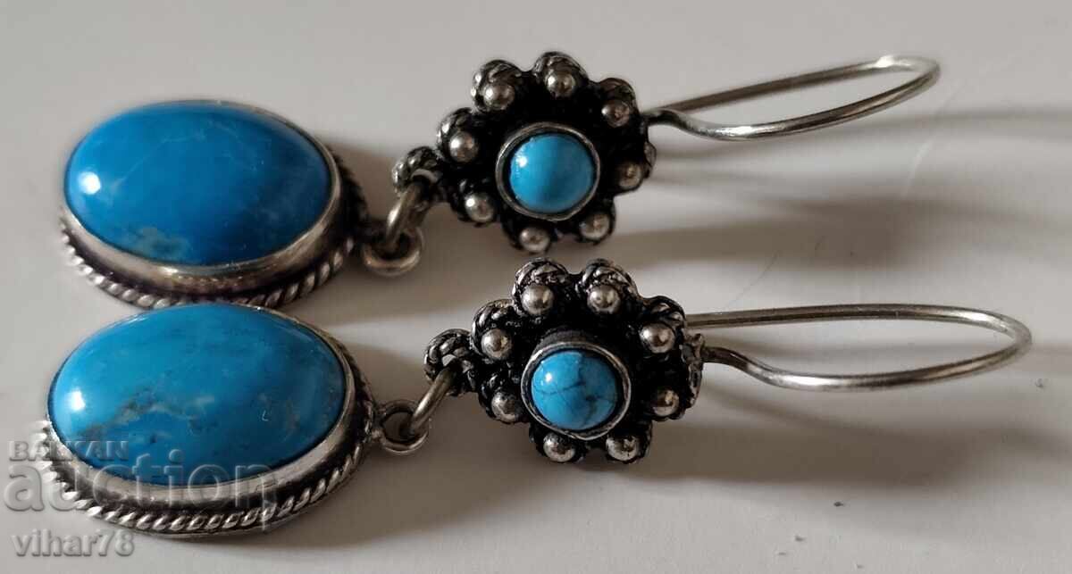 Δημοπρασία Ασημένια σκουλαρίκια με τυρκουάζ