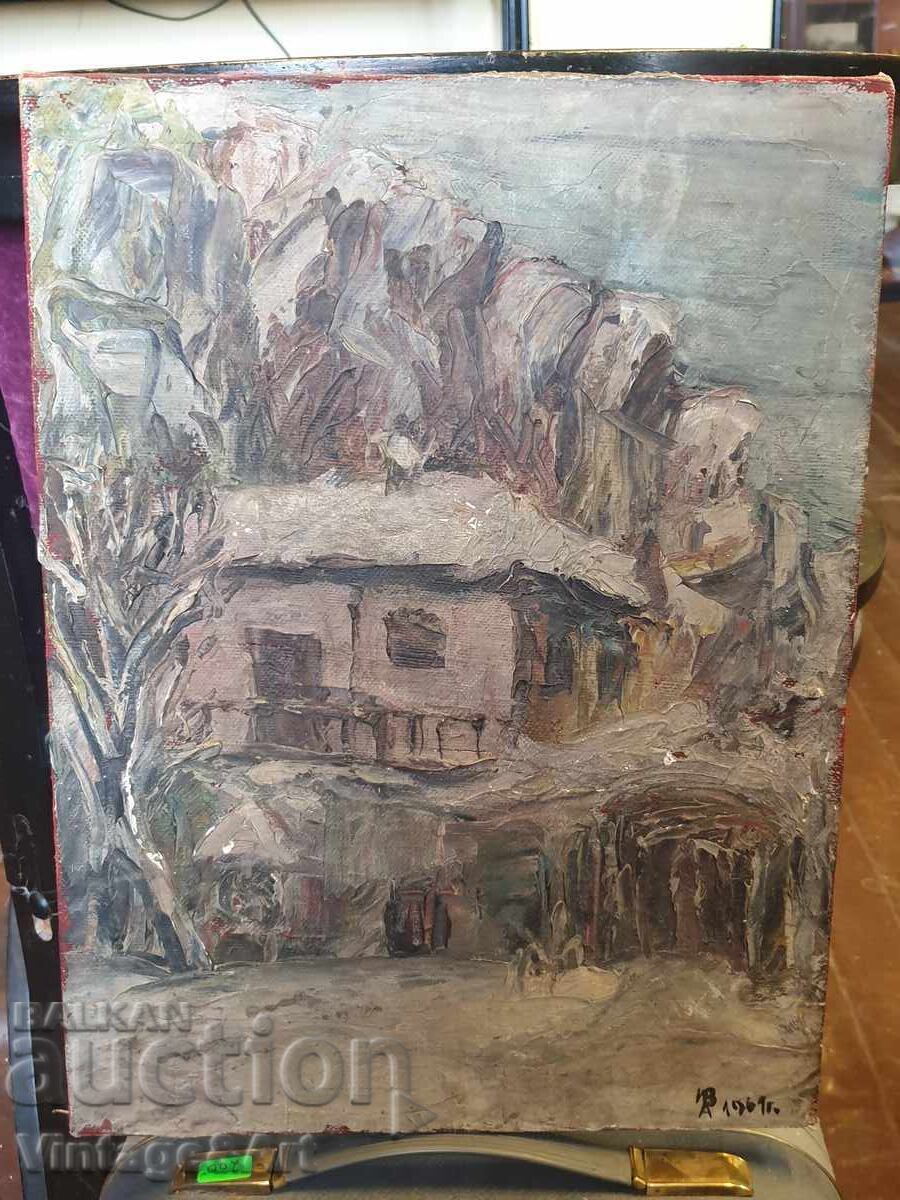 Две Стари Картини Масло Платно Едната Подписана