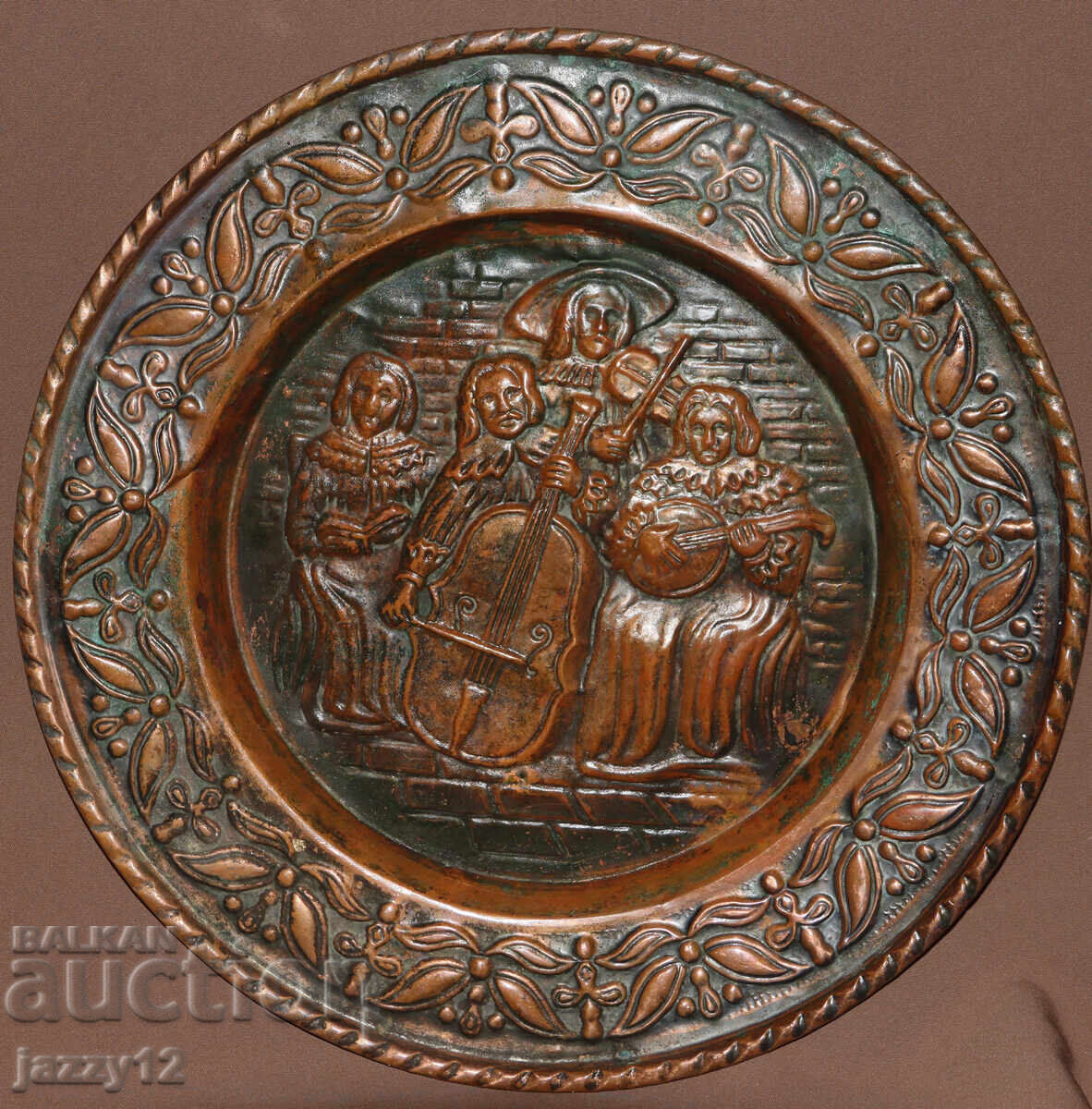 Старо декоративно пано чиния стенна украса Музиканти