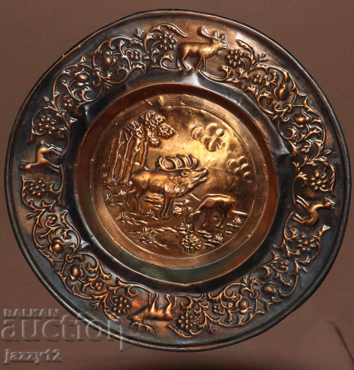 Licitație Panou din cupru, farfurie, decorațiune de perete, motive de vânătoare