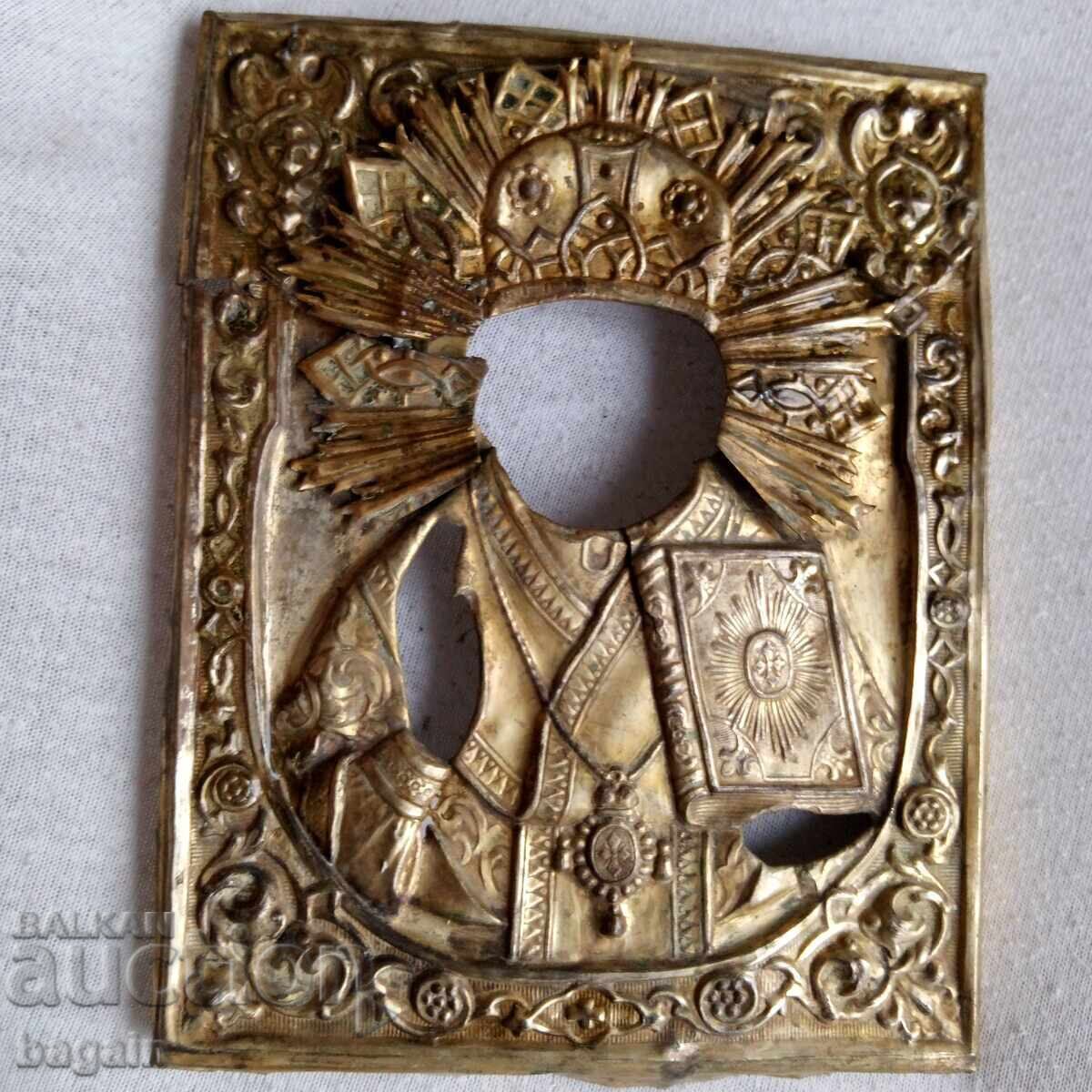 Св. Николай, старинен обков с позлата. Св. Николай, старинен обков с позлата.