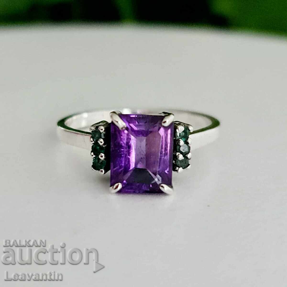 Silver ring with Amethyst and Emeralds with price 86.00 BGN | € 43.97 Silver ring with Amethyst and Emeralds with price 86.00 BGN | € 43.97