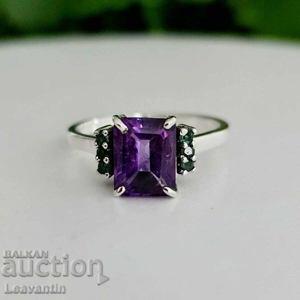 Silver ring with Amethyst and Emeralds Silver ring with Amethyst and Emeralds