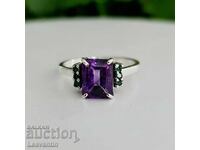 Ασημένιο δαχτυλίδι με Αμέθυστο και Σμαράγδια