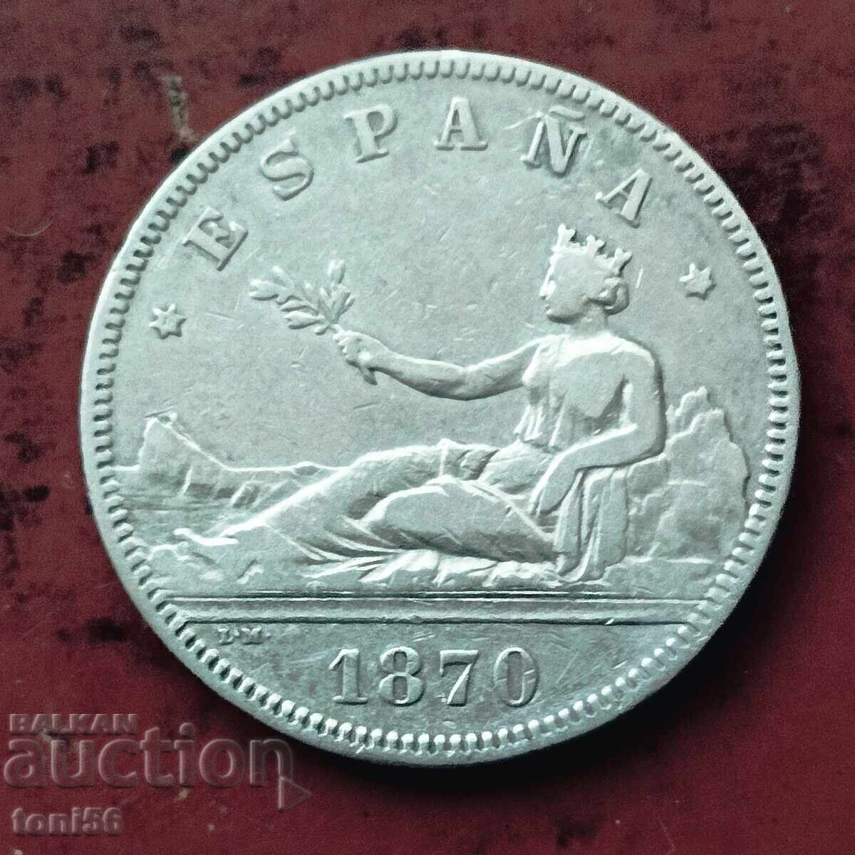 Spain 2 pesetas 1870 silver Spain 2 pesetas 1870 silver