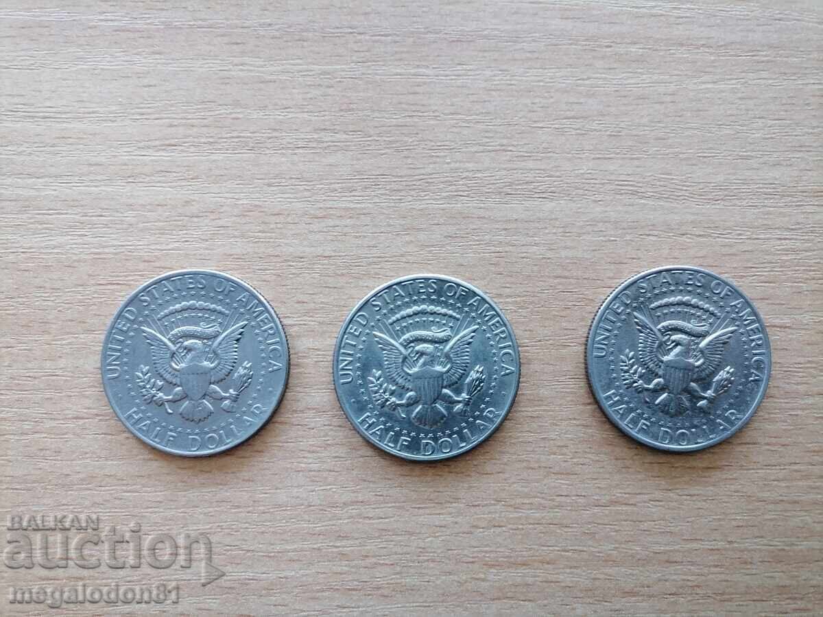 САЩ - лот от три монети 1/2 долар, 1971, 72година с цена 18.00 лв. | € 9.20 САЩ - лот от три монети 1/2 долар, 1971, 72година с цена 18.00 лв. | € 9.20