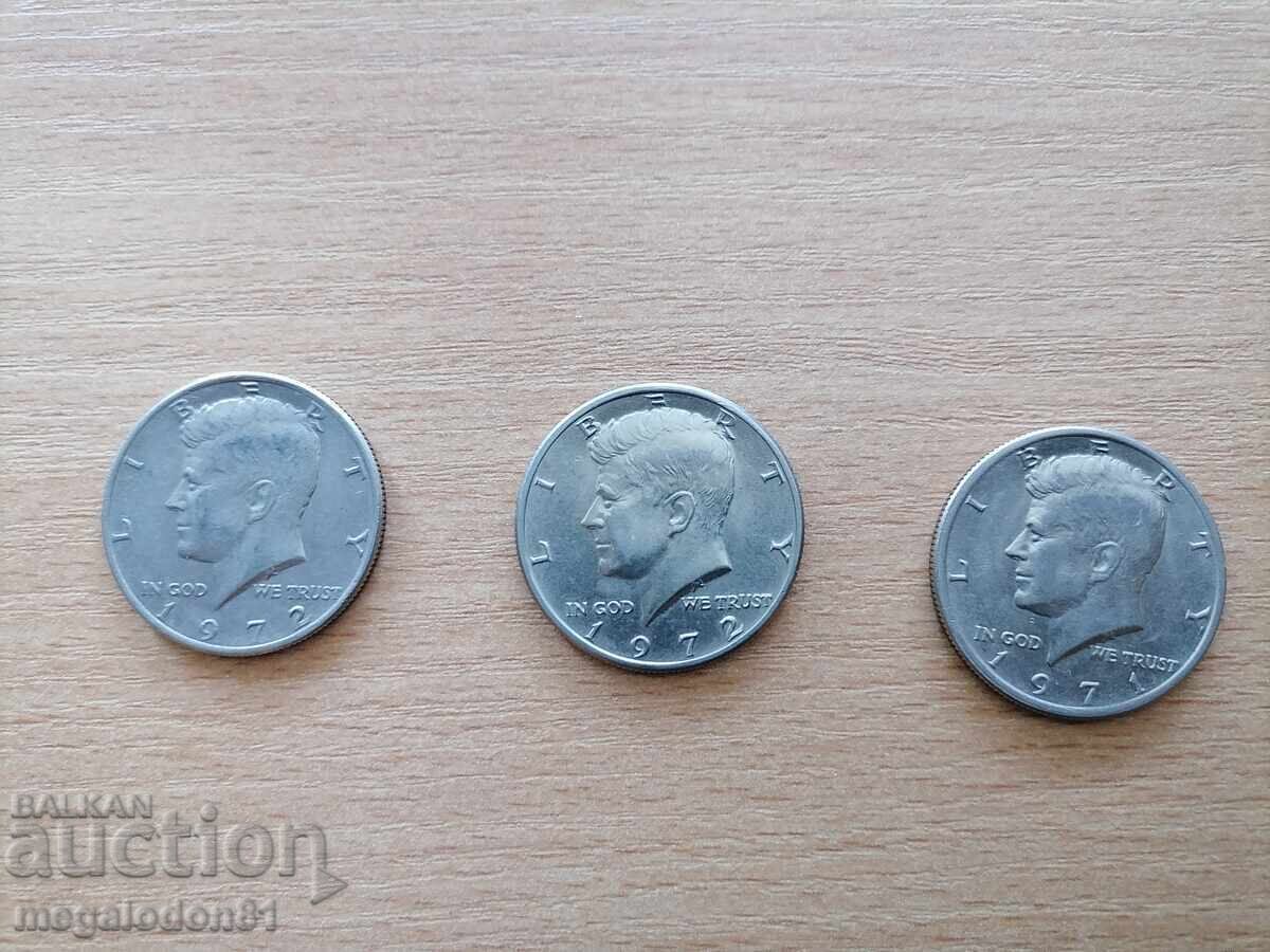САЩ - лот от три монети 1/2 долар, 1971, 72година САЩ - лот от три монети 1/2 долар, 1971, 72година