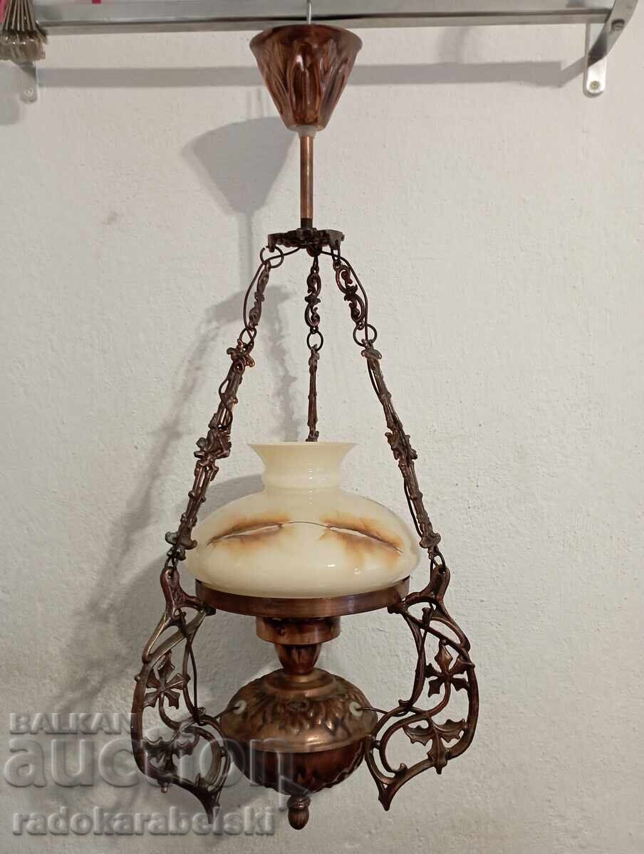 Antique Baroque chandelier with a glass lampshade