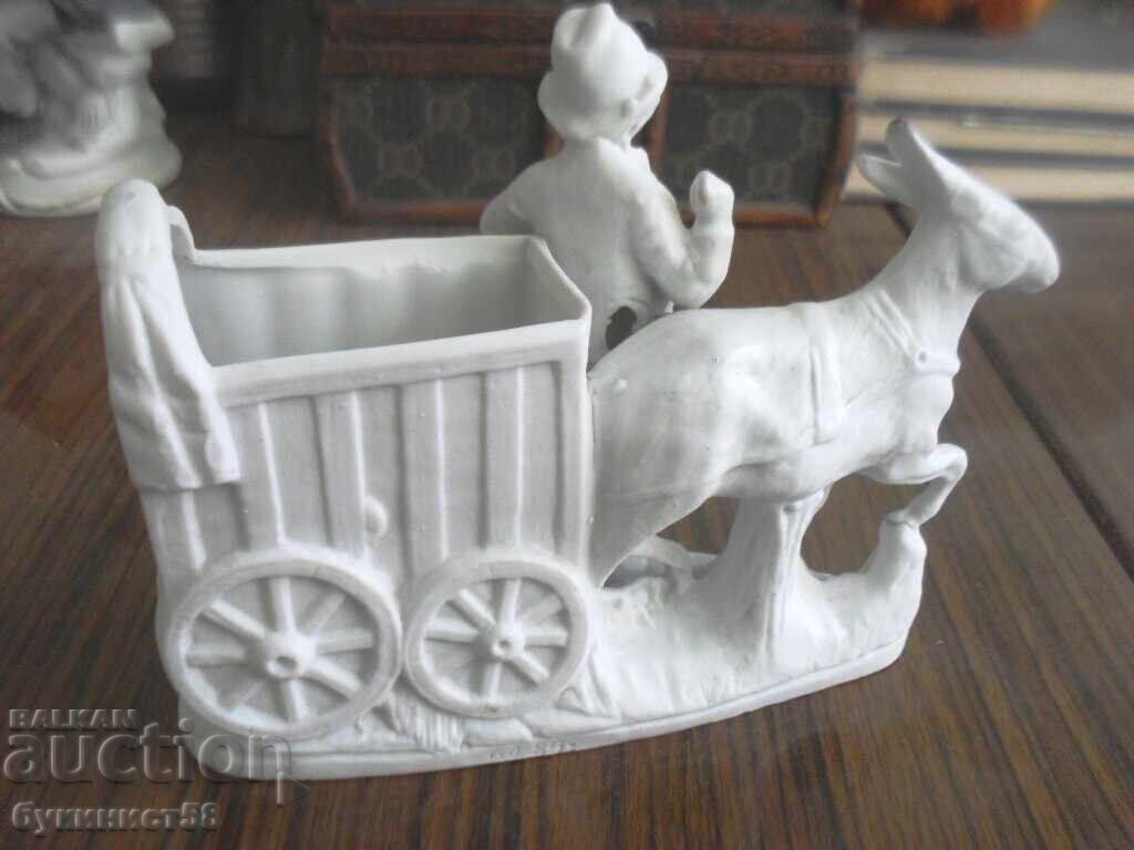 Statuetă "Băiat cu căruță cu măgar" - porțelan biscuit - 5