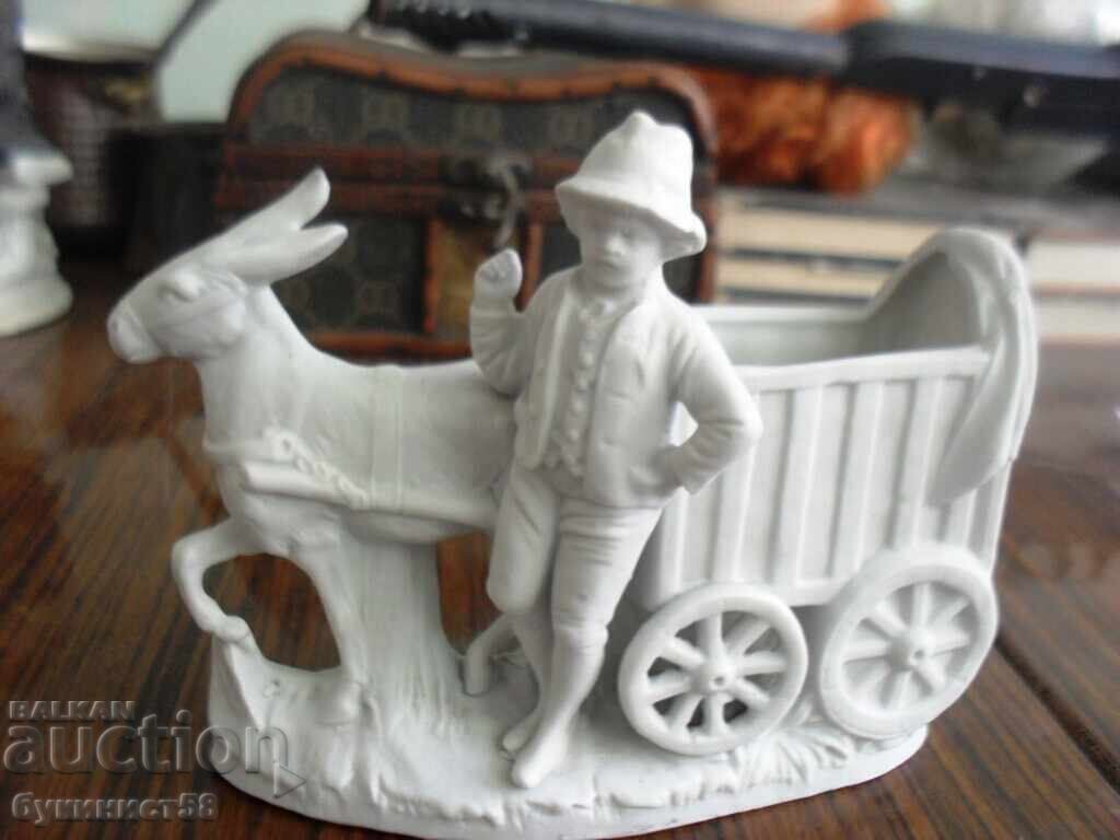 Statuetă "Băiat cu căruță cu măgar" - porțelan biscuit