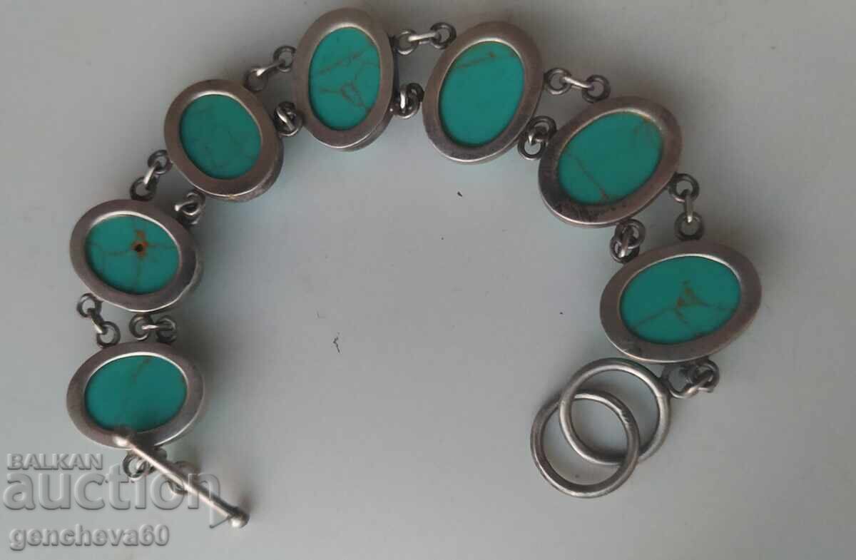 Auction  Old massive silver bracelet with turquoise