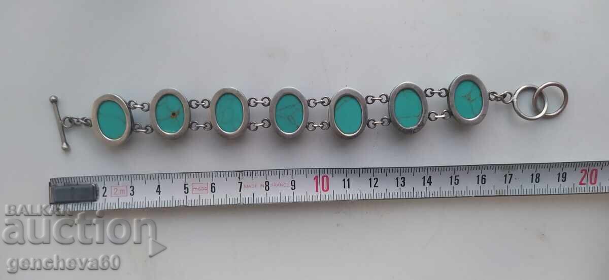 Old massive silver bracelet with turquoise - 5