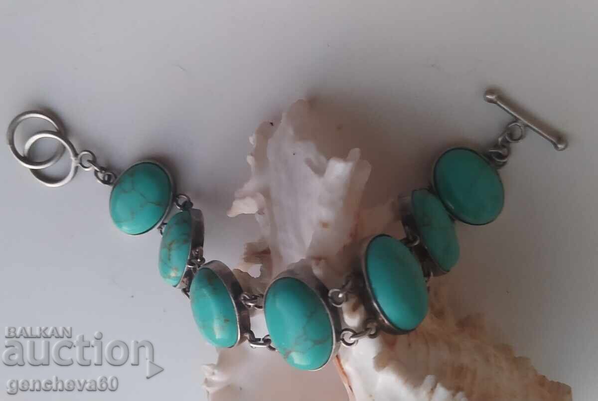 Old massive silver bracelet with turquoise - 6